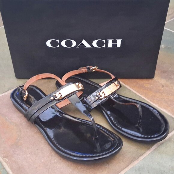 Coach Black Patent Leather Sandals - Picture 1 of 9